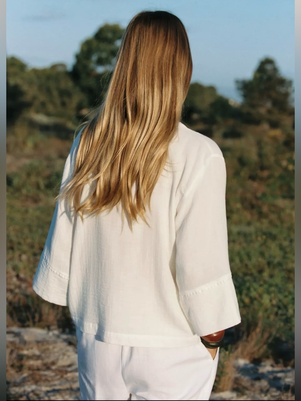 New ZARA Cotton Kimono V-Neck Blouse - Picture 4 of 7